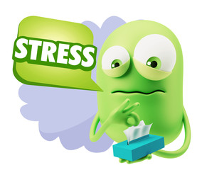 3d Rendering Sad Character Emoticon Expression saying Stress wit