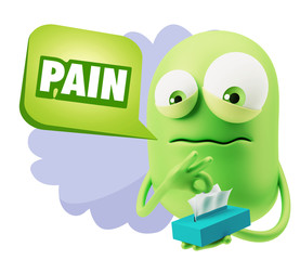 3d Rendering Sad Character Emoticon Expression saying Pain with