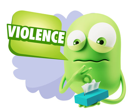 3d Rendering Sad Character Emoticon Expression saying Violence w