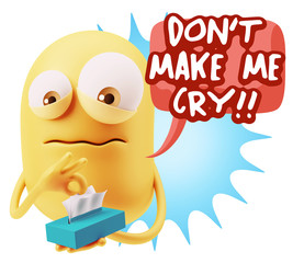 3d Rendering Sad Character Emoticon Expression saying Don't Make