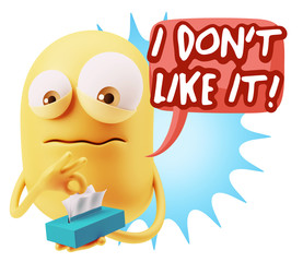 3d Rendering Sad Character Emoticon Expression saying I Don't Li