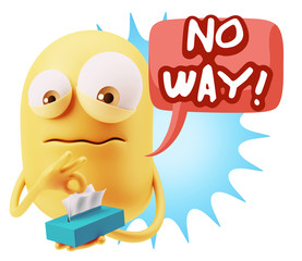 3d Rendering Sad Character Emoticon Expression saying No Way wit