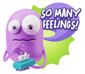 3d Rendering Sad Character Emoticon Expression saying So Many Fe