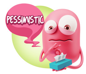 3d Rendering Sad Character Emoticon Expression saying Pessimisti