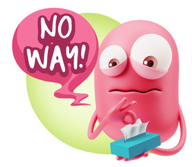 3d Rendering Sad Character Emoticon Expression saying No Way wit