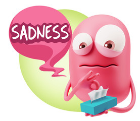 3d Rendering Sad Character Emoticon Expression saying Sadness wi