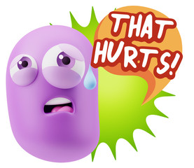3d Rendering Sad Character Emoticon Expression saying That Hurts
