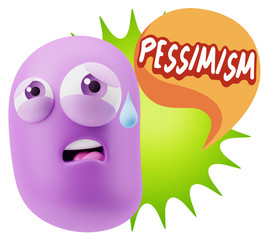 3d Rendering Sad Character Emoticon Expression saying Pessimisti