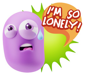 3d Rendering Sad Character Emoticon Expression saying I'm so Lon