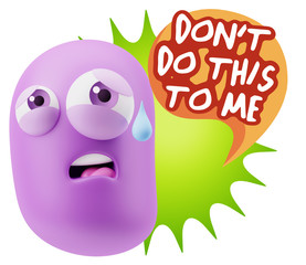 3d Rendering Sad Character Emoticon Expression saying Don't do t