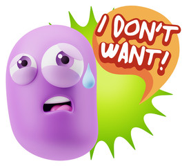 3d Rendering Sad Character Emoticon Expression saying I Don't Wa