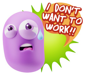 3d Rendering Sad Character Emoticon Expression saying I Don't Wa