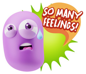 3d Rendering Sad Character Emoticon Expression saying So Many Fe