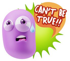 3d Rendering Sad Character Emoticon Expression saying Can't be T