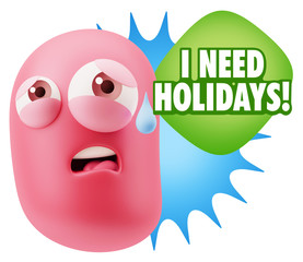 3d Rendering Sad Character Emoticon Expression saying I Need Hol