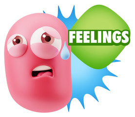 3d Rendering Sad Character Emoticon Expression saying Feelings w