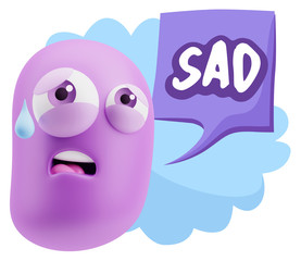 3d Rendering Sad Character Emoticon Expression saying Sad with C