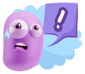 3d Rendering Sad Character Emoticon Expression saying Exclamatio