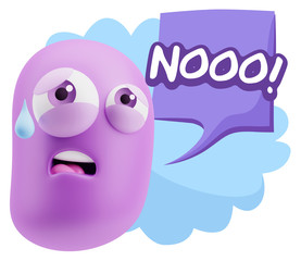 3d Rendering Sad Character Emoticon Expression saying No with Co