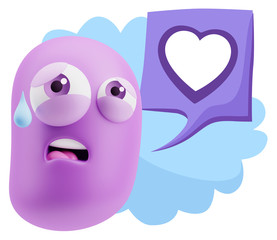 3d Rendering Sad Character Emoticon Expression saying Heart Shap