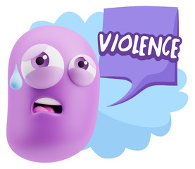 3d Rendering Sad Character Emoticon Expression saying Violence w