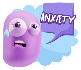 3d Rendering Sad Character Emoticon Expression saying Anxiety wi