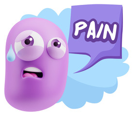3d Rendering Sad Character Emoticon Expression saying Pain with