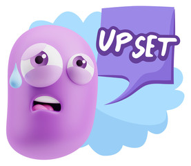 3d Rendering Sad Character Emoticon Expression saying Upset with