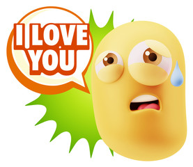 3d Rendering Sad Character Emoticon Expression saying I Love You