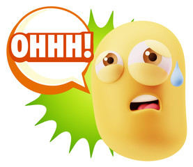 3d Rendering Sad Character Emoticon Expression saying Oh with Co