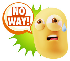 3d Rendering Sad Character Emoticon Expression saying No Way wit