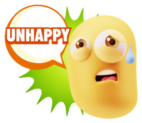 3d Rendering Sad Character Emoticon Expression saying Unhappy wi