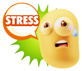 3d Rendering Sad Character Emoticon Expression saying Stress wit