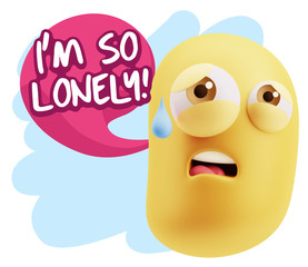 3d Rendering Sad Character Emoticon Expression saying I'm so Lon