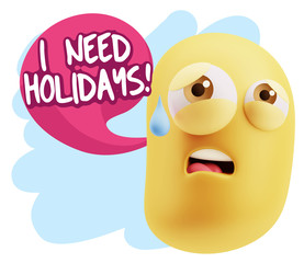 3d Rendering Sad Character Emoticon Expression saying I Need Hol