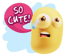 3d Rendering Sad Character Emoticon Expression saying So Cute wi
