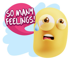 3d Rendering Sad Character Emoticon Expression saying So Many Fe