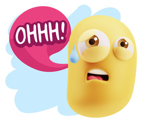 3d Rendering Sad Character Emoticon Expression saying Oh with Co