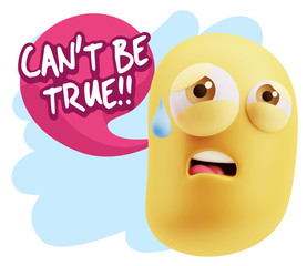 3d Rendering Sad Character Emoticon Expression saying Can't be T