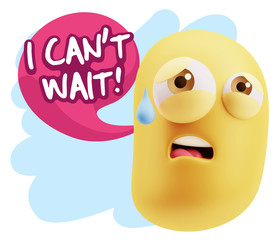 3d Rendering Sad Character Emoticon Expression saying I Can't Wa