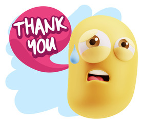 3d Rendering Sad Character Emoticon Expression saying Thank You