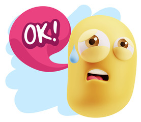 3d Rendering Sad Character Emoticon Expression saying OK with Co