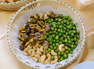 Broad bean or fava bean, Peas and Cashews roasted with salty in