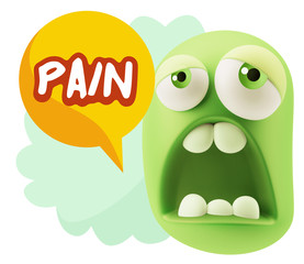 3d Rendering Sad Character Emoticon Expression saying Pain with