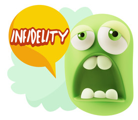 3d Rendering Sad Character Emoticon Expression saying Infidelity