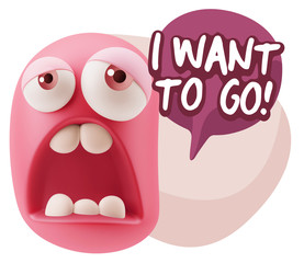 3d Rendering Sad Character Emoticon Expression saying I Want to