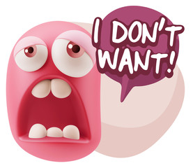 3d Rendering Sad Character Emoticon Expression saying I Don't Wa