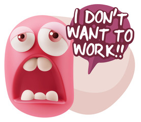 3d Rendering Sad Character Emoticon Expression saying I Don't Wa