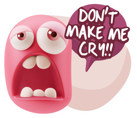 3d Rendering Sad Character Emoticon Expression saying Don't Make