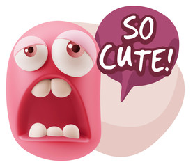 3d Rendering Sad Character Emoticon Expression saying So Cute wi